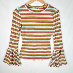 Blooms In The City Striped Ribbed Bell Sleeve Top Small